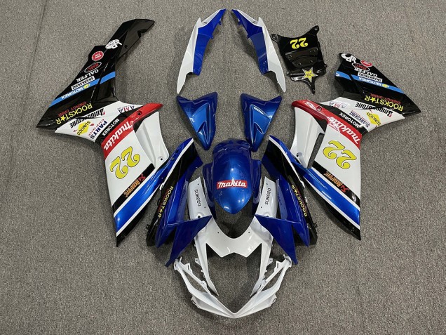 22 Rockstar Weiß & Blau 2011-2024 GSXR 600-750 Motorrad Verkleidung