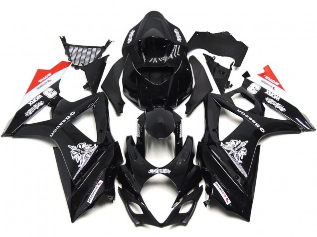 Custom Schwarz Mit Einem Hauch Von Weiß & Rot 2007-2008 GSXR 1000 Motorrad Verkleidung
