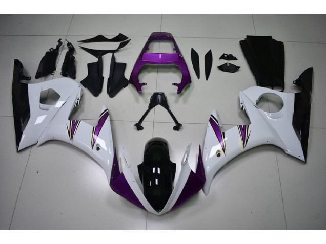 Glänzend Weiß & Lila Akzente 2003-2004 R6 Motorrad Verkleidung