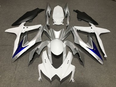 Glänzend Weiß Mit Silber & Blau Matt Schwarz Unten 2008-2010 GSXR 600-750 Motorrad Verkleidung