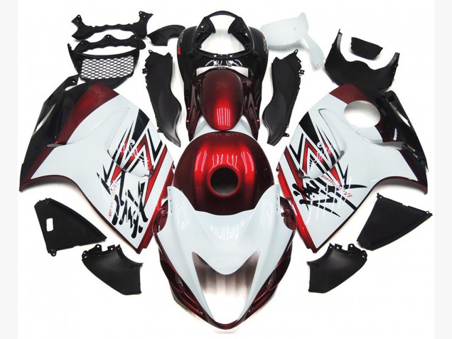 Glänzend Weiß Mit Tiefrotem Custom 2008-2020 GSXR 1300 Motorrad Verkleidung