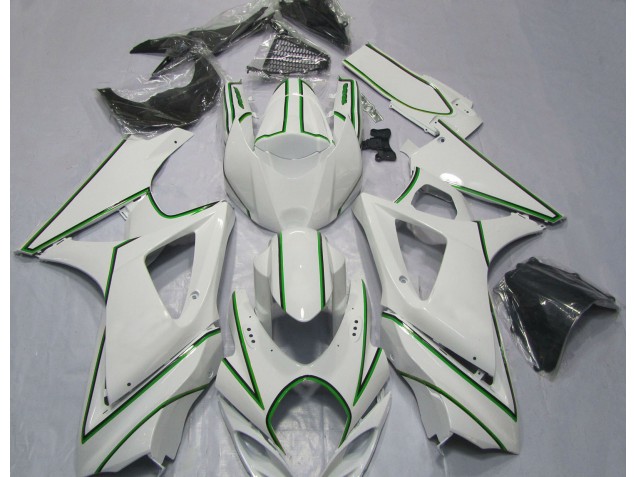 Glänzend Weißer Grüner Nadelstreifen 2007-2008 GSXR 1000 Motorrad Verkleidung