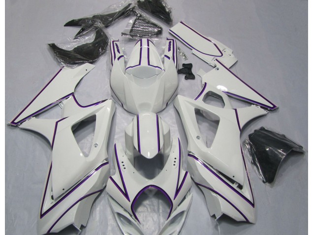 Glänzend Weißer Lila Nadelstreifen 2007-2008 GSXR 1000 Motorrad Verkleidung