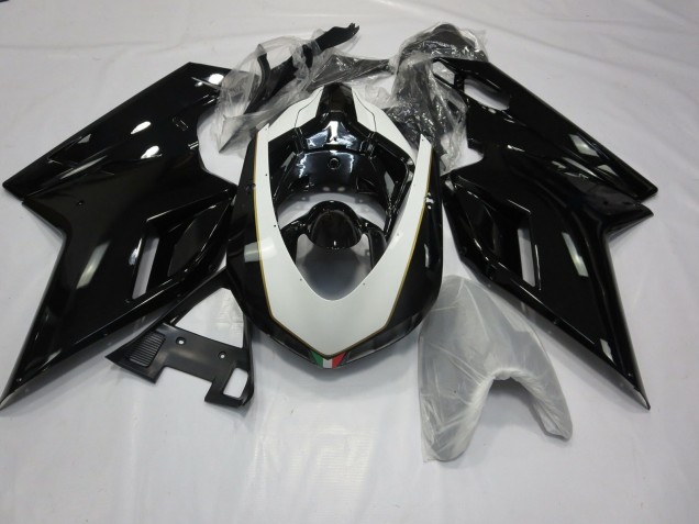 Glänzendes Schwarz & Weiß 2007-2014 Ducati 848 1098 1198 Motorrad Verkleidung