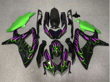 Grün & Magenta Flamme 2008-2010 GSXR 600-750 Motorrad Verkleidung
