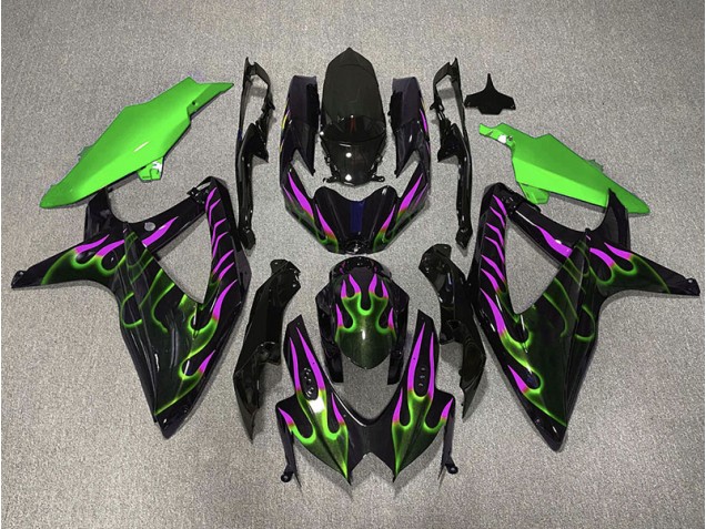 Grün & Magenta Flamme 2008-2010 GSXR 600-750 Motorrad Verkleidung