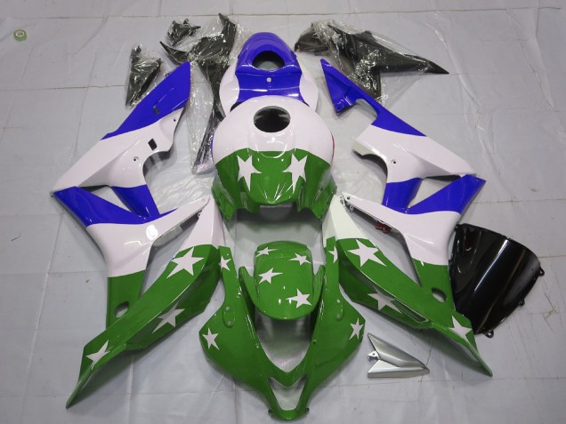 Grüne & Blaue Sterne & Streifen 2007-2008 CBR600RR Motorrad Verkleidung