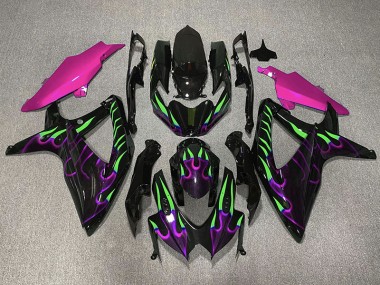 Lila & Grün Flamme 2008-2010 GSXR 600-750 Motorrad Verkleidung