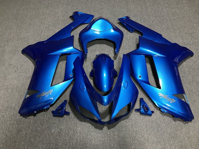 Logos In Glänzendem Blau & Chrom 2007-2008 ZX6R Motorrad Verkleidung