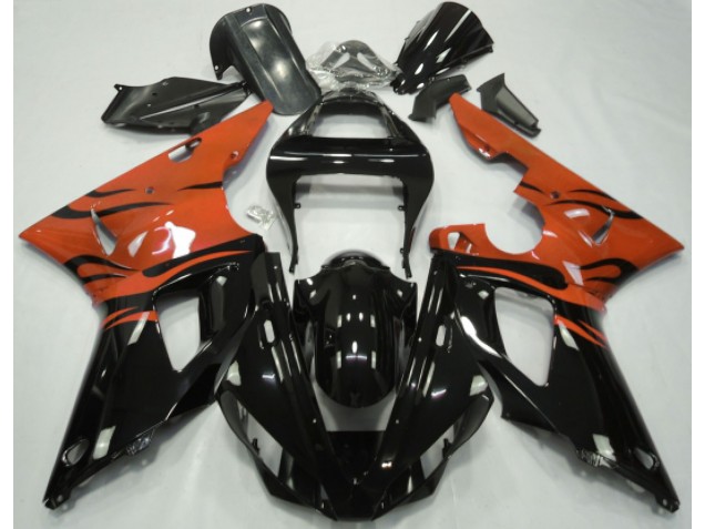 Schwarz Flamme & Orange 2000-2001 R1 Motorrad Verkleidung
