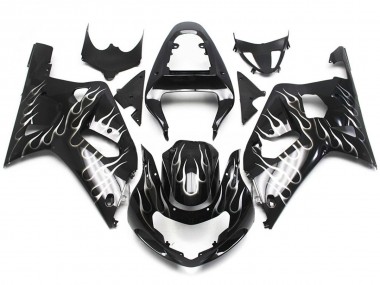 Schwarz & Glänzend Weiß Flamme 2001-2003 GSXR 600-750 Motorrad Verkleidung