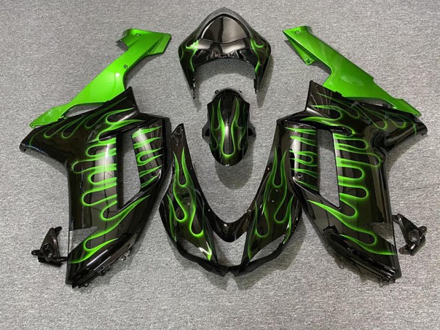 Schwarz Glänzend & Grün Flame 2007-2008 ZX6R Motorrad Verkleidung
