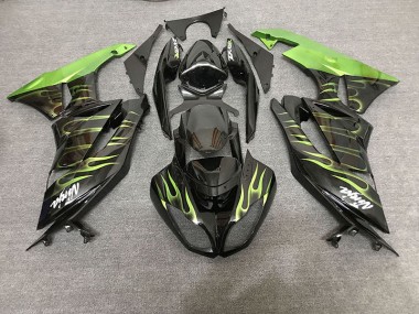 Schwarz Glänzend & Grün Flame 2009-2012 ZX6R Motorrad Verkleidung