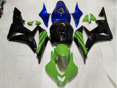 Schwarz Glänzend & Grüne & Blaue Akzente 2007-2008 CBR600RR Motorrad Verkleidung