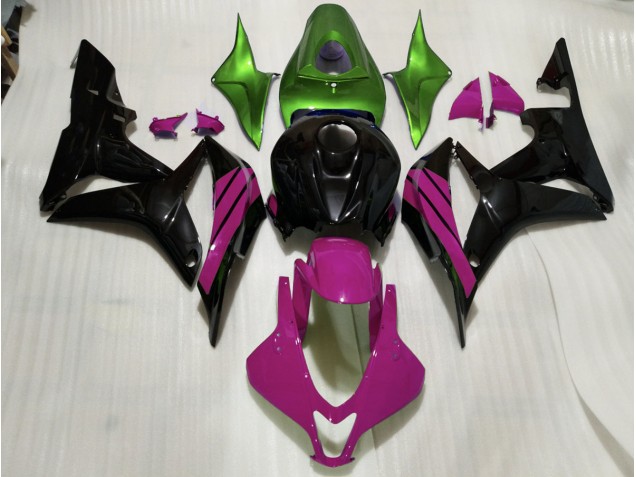 Schwarz Glänzend & Rosa & Grüne Akzente 2007-2008 CBR600RR Motorrad Verkleidung