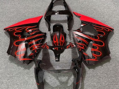 Schwarz Glänzend & Rot Flame 2000-2002 ZX6R Motorrad Verkleidung