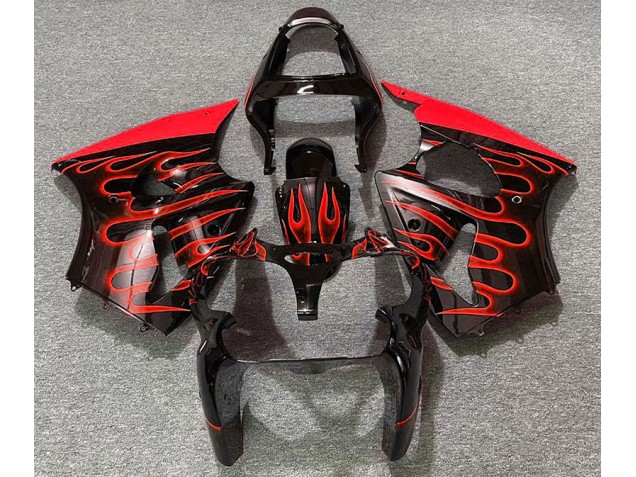 Schwarz Glänzend & Rot Flame 2000-2002 ZX6R Motorrad Verkleidung