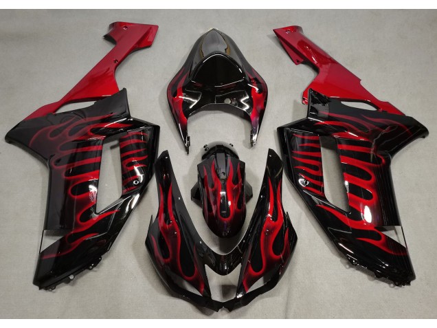 Schwarz Glänzend & Rot Flame 2007-2008 ZX6R Motorrad Verkleidung