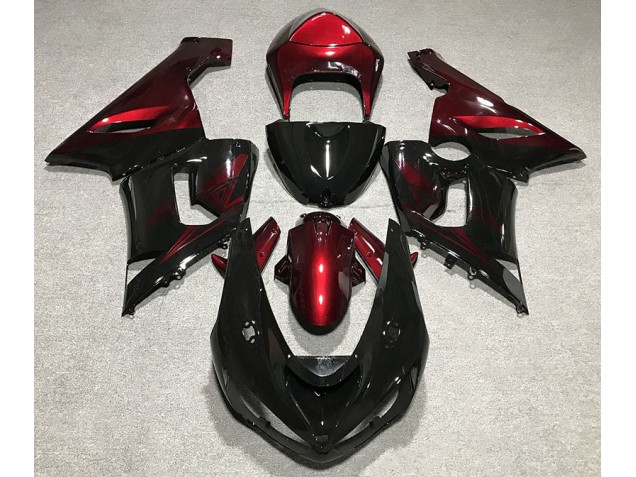 Schwarz Glänzend & Tiefrot 2005-2006 ZX6R Motorrad Verkleidung